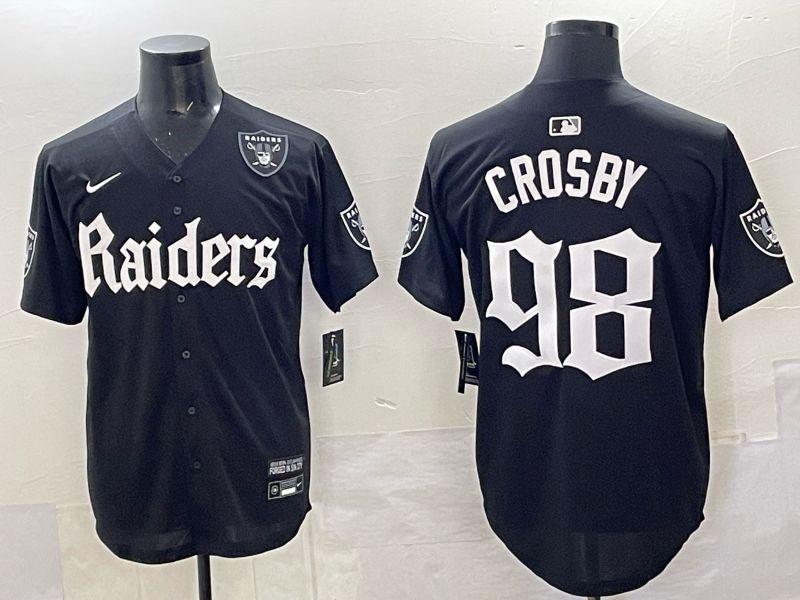 Men 2025 Oakland Raiders 98 Crosby Black 6th generation Joint Name Nike Limited NFL Jersey style 012